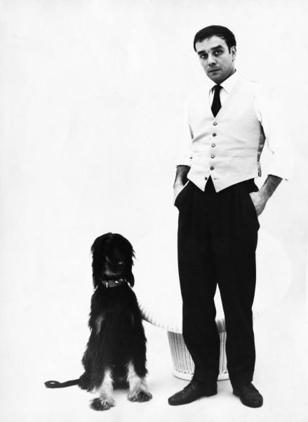 Portrait of Yves Klein with his dog Caporal