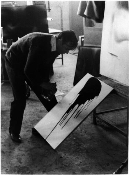 Yves Klein realizing a Colored Fire Painting (FC 30)