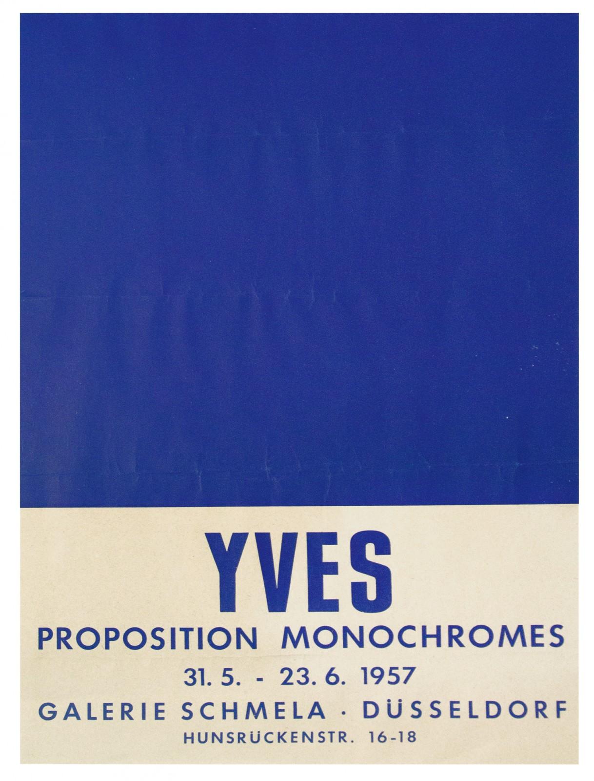 Affiche de l'exposition "Yves Propositions monochromes" à la galerie Schmela, Düsseldorf