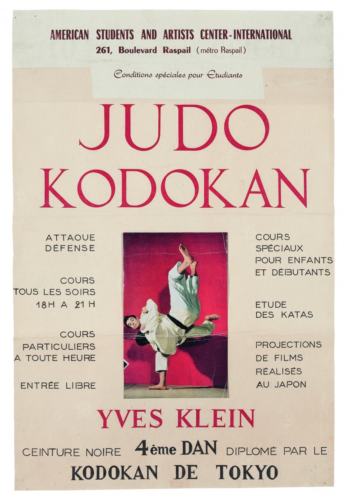Poster for Yves Klein's Judo lessons at the American Students and Artists Center, 261 Boulevard Raspail, Paris