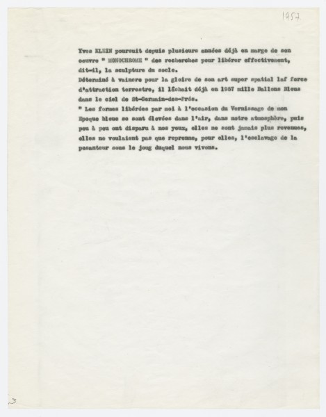 Yves Klein, Notes about levitation