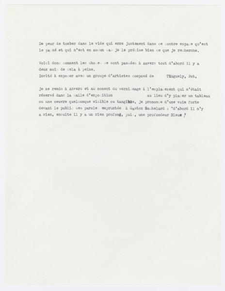 Yves Klein, texte écrit après l'exposition Motion in Vision / Vision in Motion à Hessenhuis