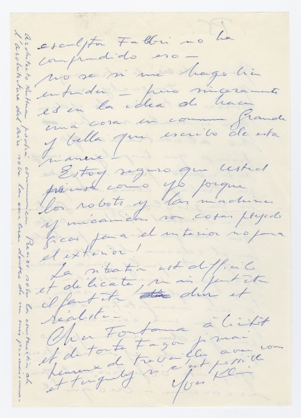 Lettre d'Yves Klein à Lucio Fontana