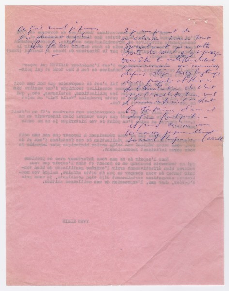 Letter from Yves Klein to Philip Johnson