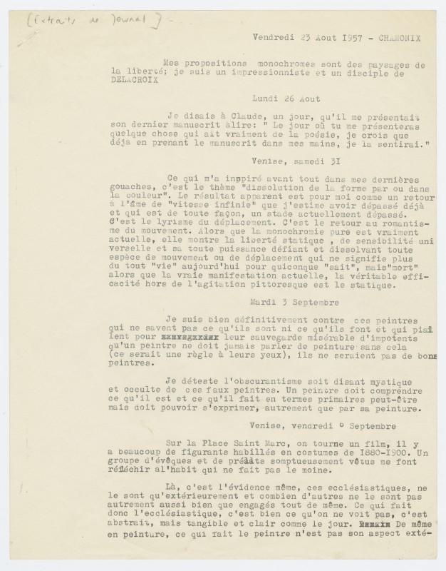 Yves Klein, "Some Excerpts from My Journal of 1957"