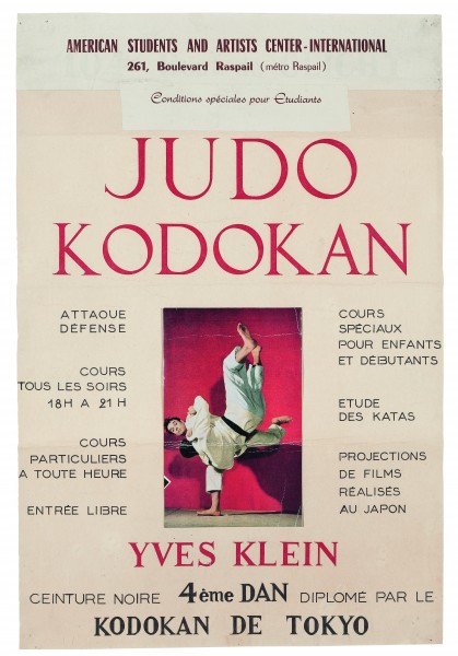 Affiche des cours de Judo donnés par Yves Klein à l’American Students and Artists Center, 261 Boulevard Raspail, Paris