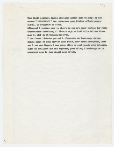 Yves Klein, Note sur le thème de la lévitation