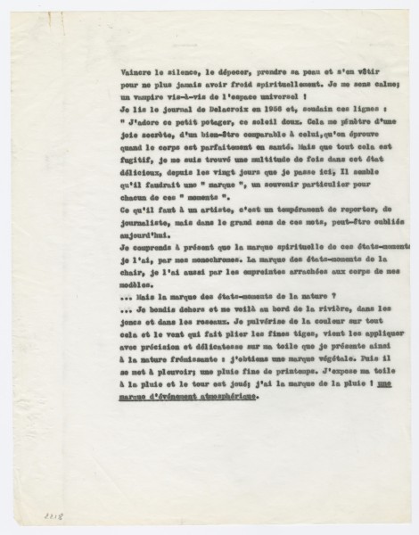 Yves Klein, "Vaincre le silence, le dépecer..." ("le Vrai devient réalité")