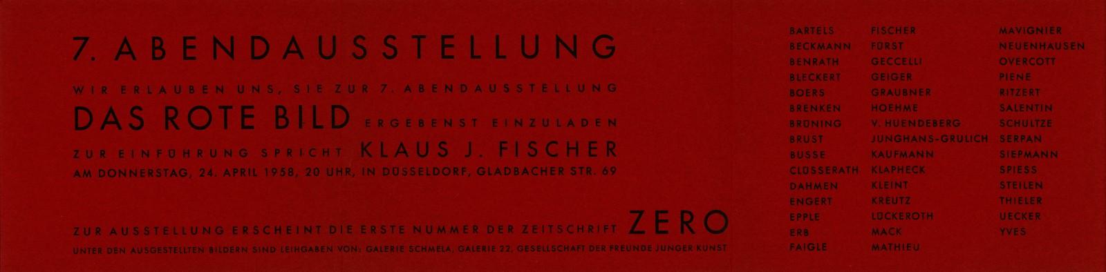 Carton d'invitation de l'exposition "Das Rote Bild », Düsseldorf, 1957