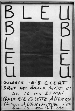 Affiche de l'exposition "Yves Klein : Propositions monochromes", Galerie Iris Clert