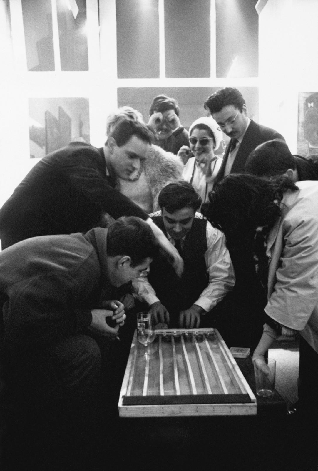 Yves Klein, Elena Palumbo and Pierre Restany at a cockroach race