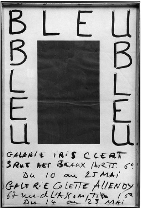 Exhibition poster "Yves Klein: monochrome proposals", Galerie Iris Clert
