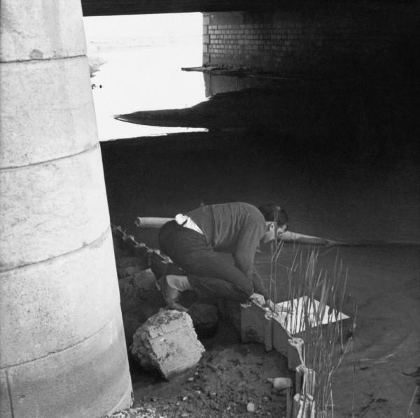 Yves Klein realizing a Cosmogony on the banks of the Loup River (COS 4)
