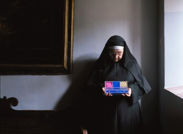 Sister Andreina with the Ex-voto dedicated by Yves Klein to Santa Rita of Cascia, Italy