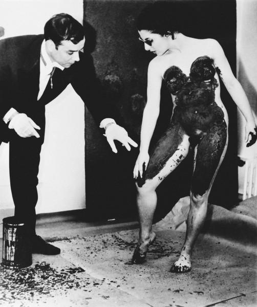 Yves Klein realizing an Anthropometry with Elena in his studio (ANT 133)