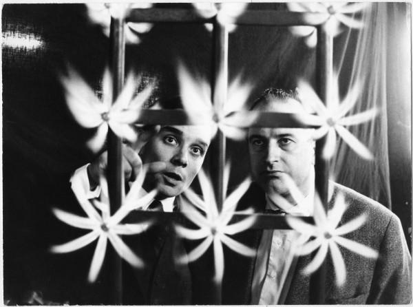 Yves Klein and Werner Ruhnau during a test for a Wall of Fire