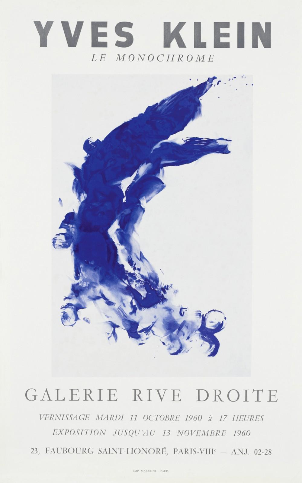 Poster for the exhibition "Yves Klein - Le Monochrome" at Galerie Rive Droite