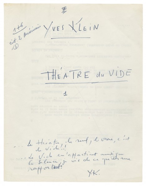 Yves Klein, Note sur le Théâtre du Vide