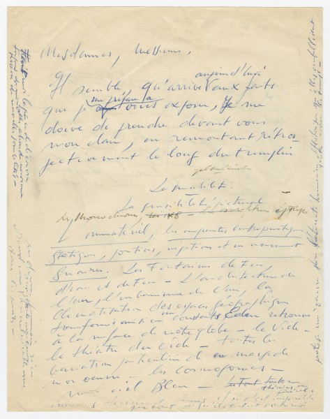 Yves Klein, Yves Klein, Draft for the "Conférence à la Sobonne"