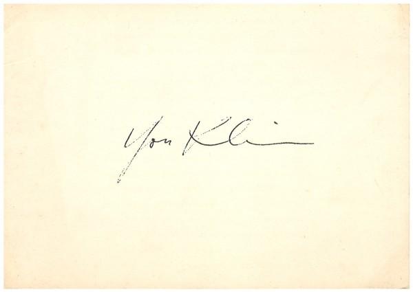 Invitation card for the exhibition "Yves Klein Peintures de feu" at the Galerie Schmela, Düsseldorf
