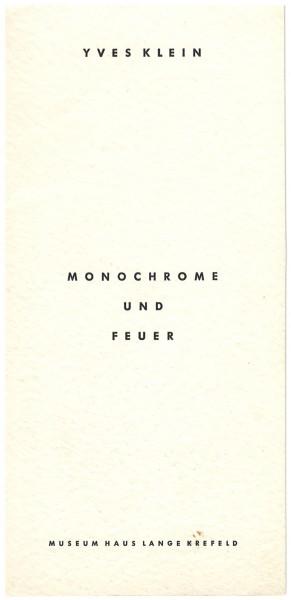 Carton d'invitation à l'exposition "Yves Klein Monochrome und Feuer" au Museum Haus Lange de Krefeld